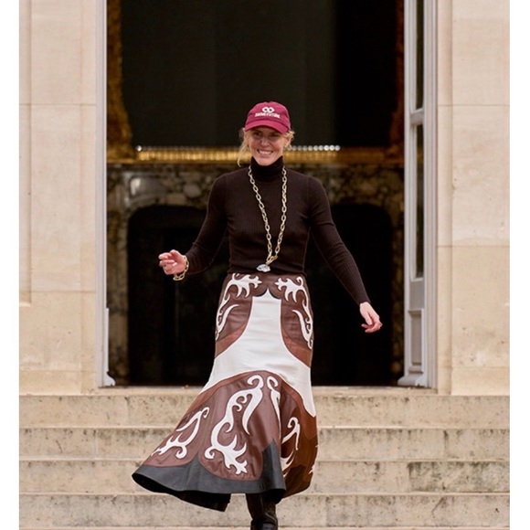 Gabriela Hearst Dresses & Skirts - Gabriela Hearst Morton Western Nappa Leather Midi Skirt in Ivory Chestnut XS